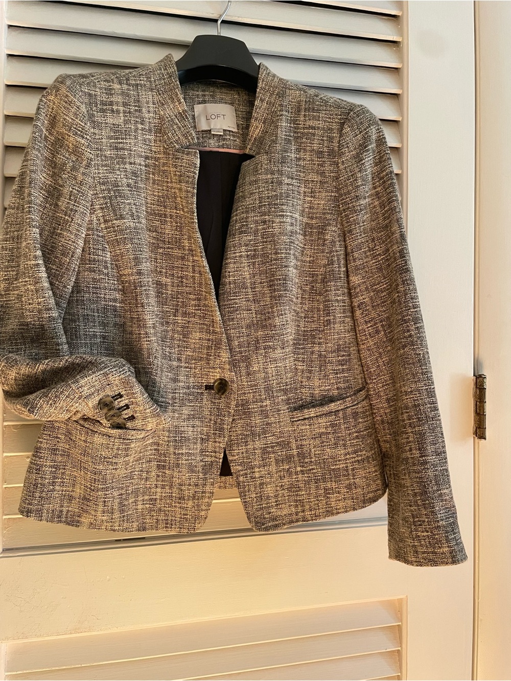 LOFT Women's Gray Black Tweed Like Blazer